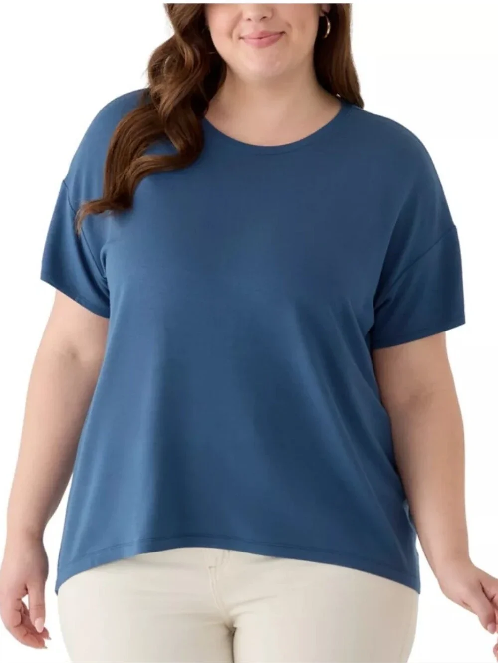 NWT Cable & Gauge Teal Vneck Loose Fit Oversized Dropped Shoulder Tshirt Lg Y73 - Picture 5 of 7